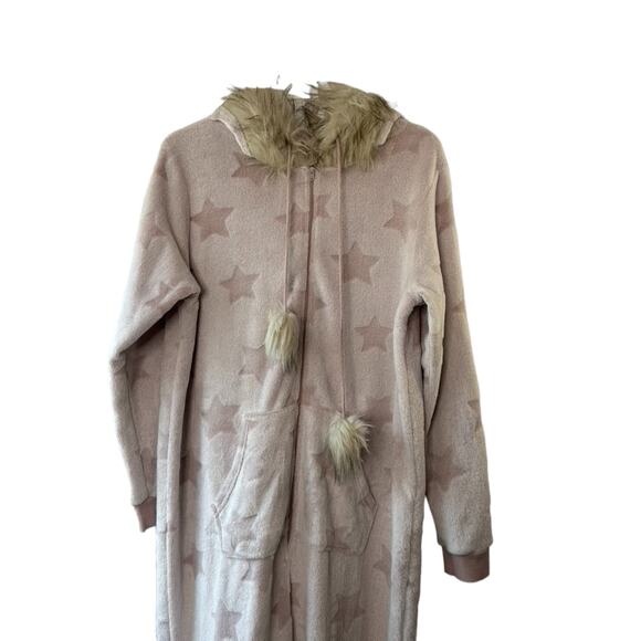 Secret Treasured SOFT Pink Star Print Half Zip Footless Hooded Pajamas XL 16/18 - Picture 9 of 12